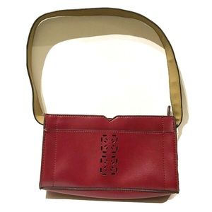 Mondani New York Red Faux Leather Purse Shoulder Bag Burgundy Pockets Cutout